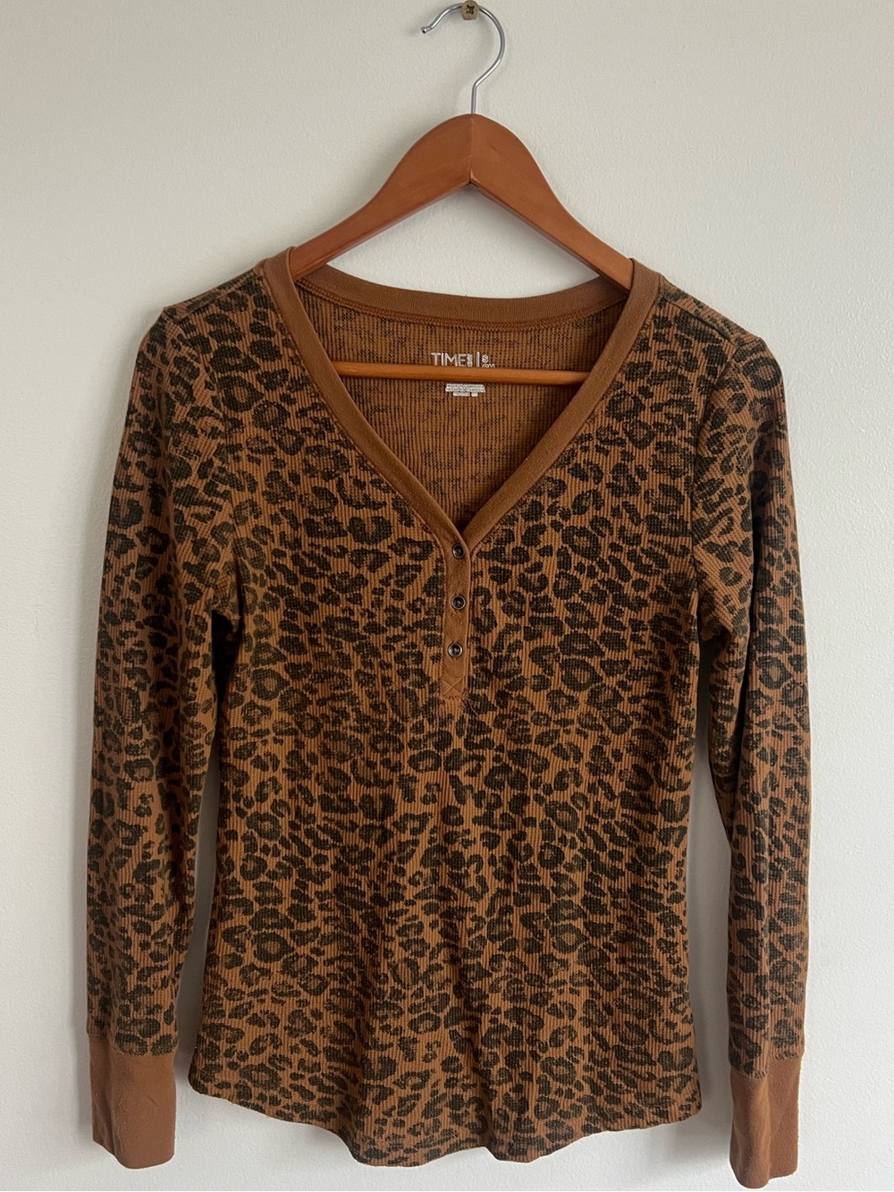3/$25 Time and Tru Leopard Print Waffle Knit Long Sleeve Shirt